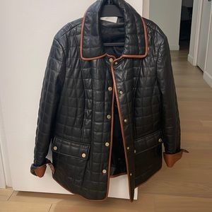 Vintage leather jacket with brown trimming